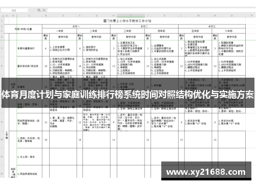 体育月度计划与家庭训练排行榜系统时间对照结构优化与实施方案
